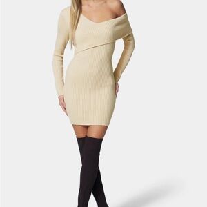 bebe Asymmetrical Off the Shoulder Sweater Dress